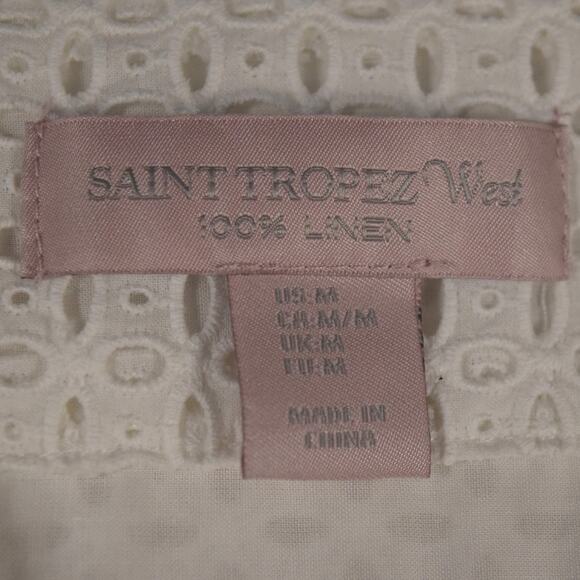 Saint Tropez West White Eyelet Linen Button Cinch Waist Utility Jacket Sz Medium - Picture 15 of 16